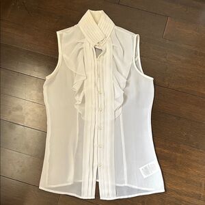 Guess by Marciano White Sleeveless Ruffle-Front Blouse